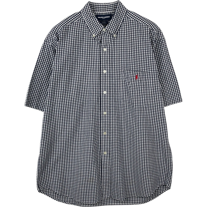 Ralph Lauren GOLF Polo Golf TILDEN Gingham Check Short-Sleeve Button-Down Check Shirt, Men's Size L (approx.) cotton navy blue type Vintage Second Hand