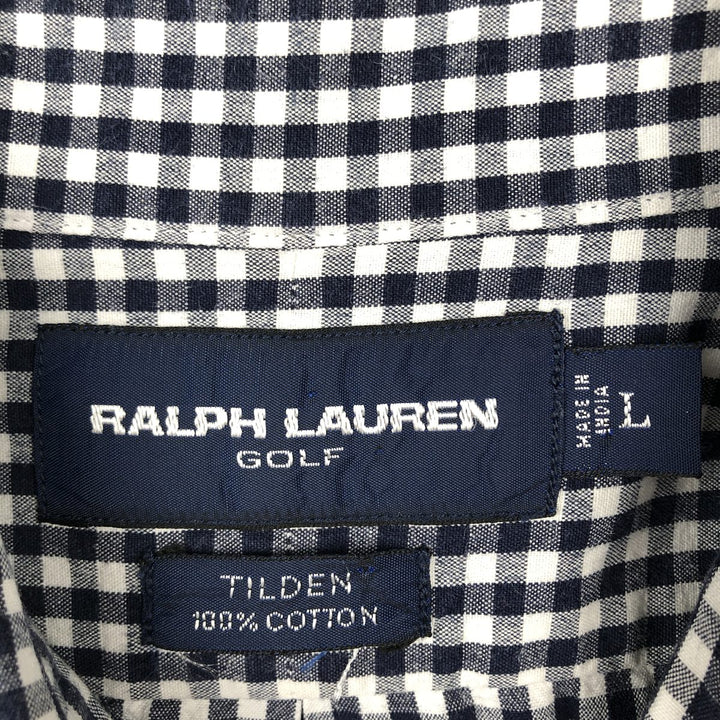 Ralph Lauren GOLF Polo Golf TILDEN Gingham Check Short-Sleeve Button-Down Check Shirt, Men's Size L (approx.) cotton navy blue type Vintage Second Hand