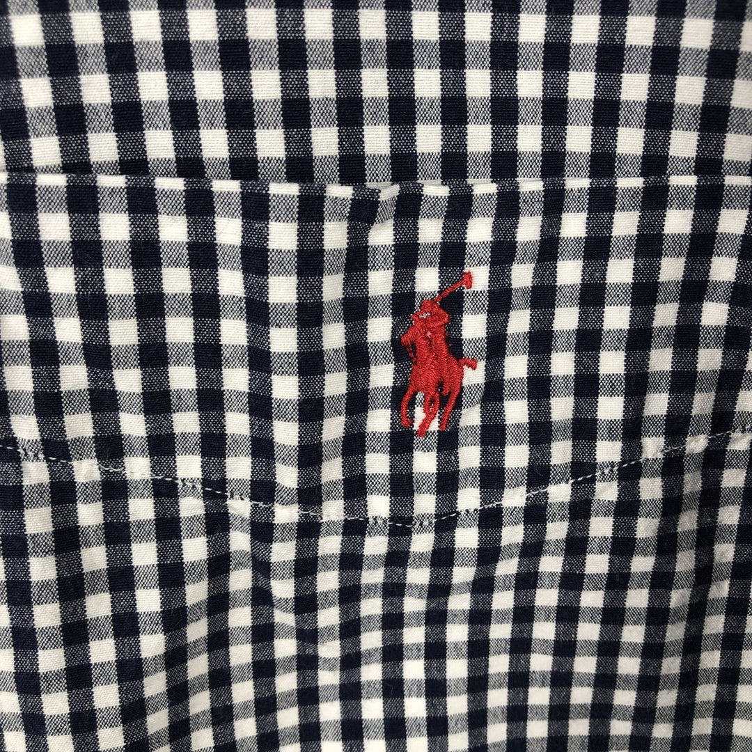 Ralph Lauren GOLF Polo Golf TILDEN Gingham Check Short-Sleeve Button-Down Check Shirt, Men's Size L (approx.) cotton navy blue type Vintage Second Hand