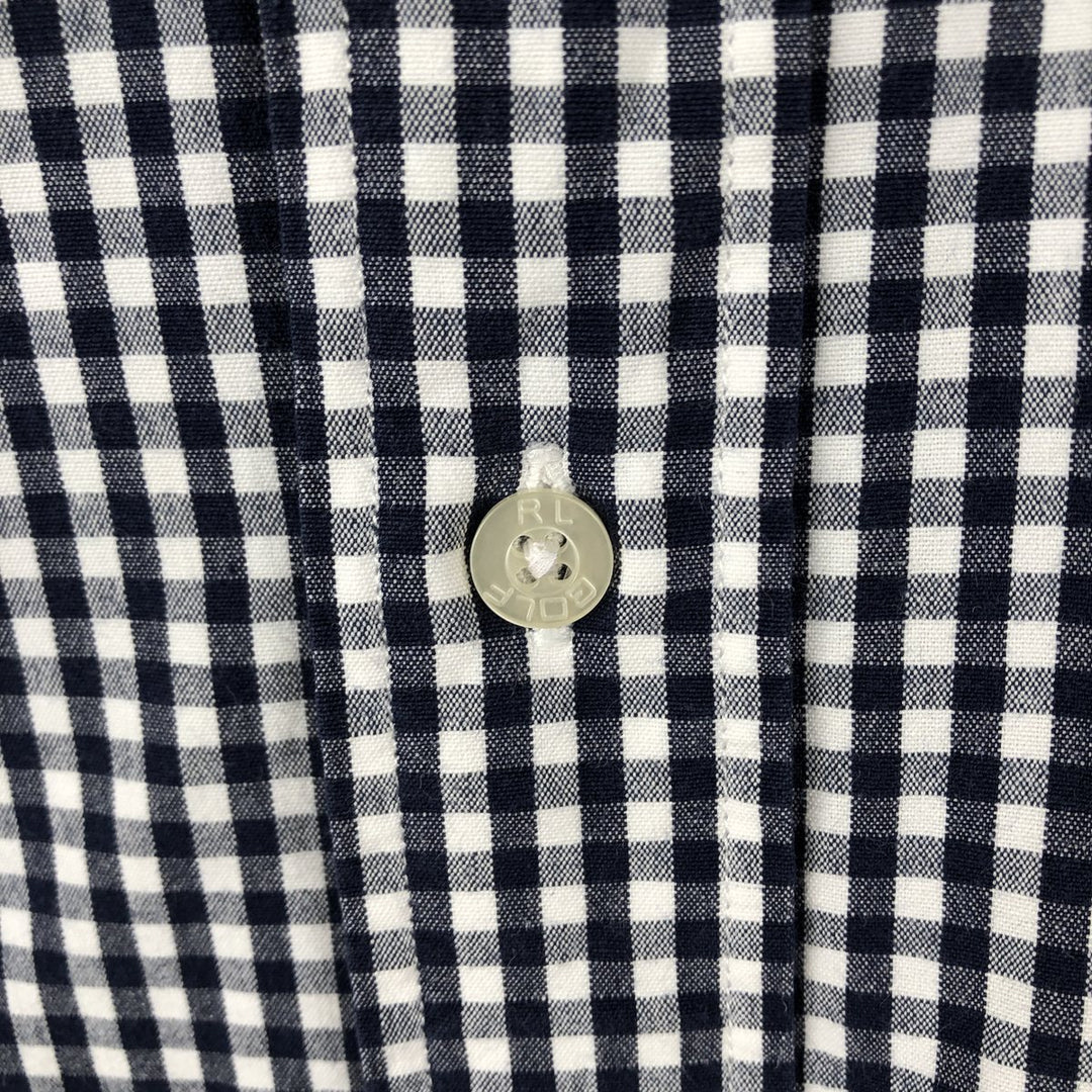 Ralph Lauren GOLF Polo Golf TILDEN Gingham Check Short-Sleeve Button-Down Check Shirt, Men's Size L (approx.) cotton navy blue type Vintage Second Hand