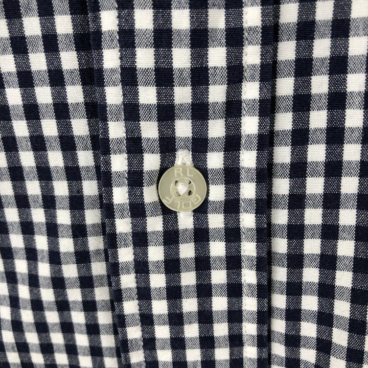 Ralph Lauren GOLF Polo Golf TILDEN Gingham Check Short-Sleeve Button-Down Check Shirt, Men's Size L (approx.) cotton navy blue type Vintage Second Hand