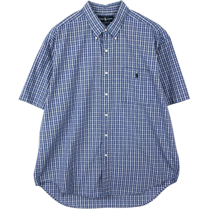 Ralph Lauren BARTLETT short sleeve button down check shirt, men's XL size cotton blue type Vintage Second Hand