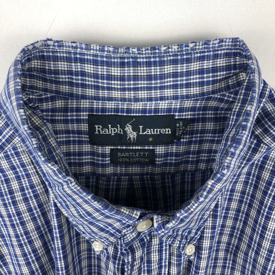 Ralph Lauren BARTLETT short sleeve button down check shirt, men's XL size cotton blue type Vintage Second Hand