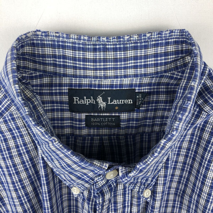 Ralph Lauren BARTLETT short sleeve button down check shirt, men's XL size cotton blue type Vintage Second Hand