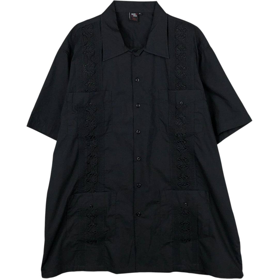 SOUISH WEAR Short-Sleeve Mexican Shirt, Cuban Shirt, Box Shirt, Men's XL Equivalent cotton black type Vintage Second Hand
