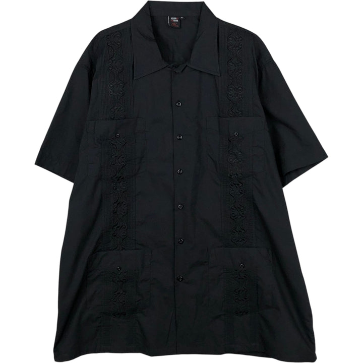 SOUISH WEAR Short-Sleeve Mexican Shirt, Cuban Shirt, Box Shirt, Men's XL Equivalent cotton black type Vintage Second Hand