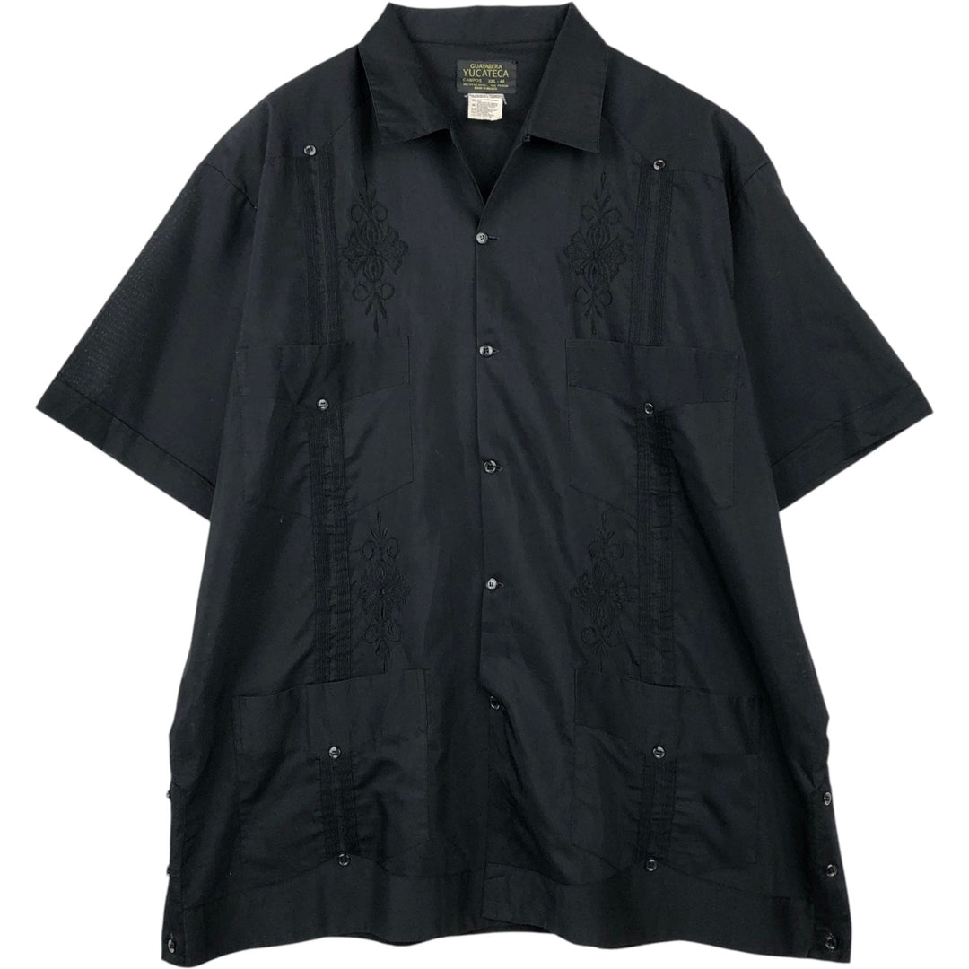 GUAYABERA YUCATECA CAMPOS Short-Sleeve Open Collar Mexican Shirt Cuban Shirt Box Shirt Men's XXL Equivalent polyester black type Vintage Second Hand