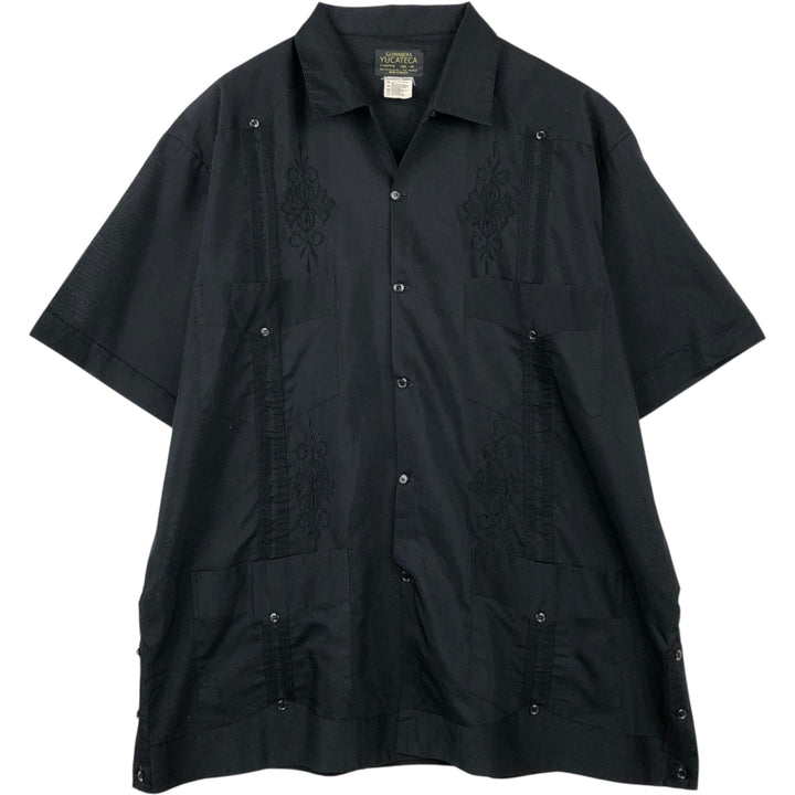 GUAYABERA YUCATECA CAMPOS Short-Sleeve Open Collar Mexican Shirt Cuban Shirt Box Shirt Men's XXL Equivalent polyester black type Vintage Second Hand