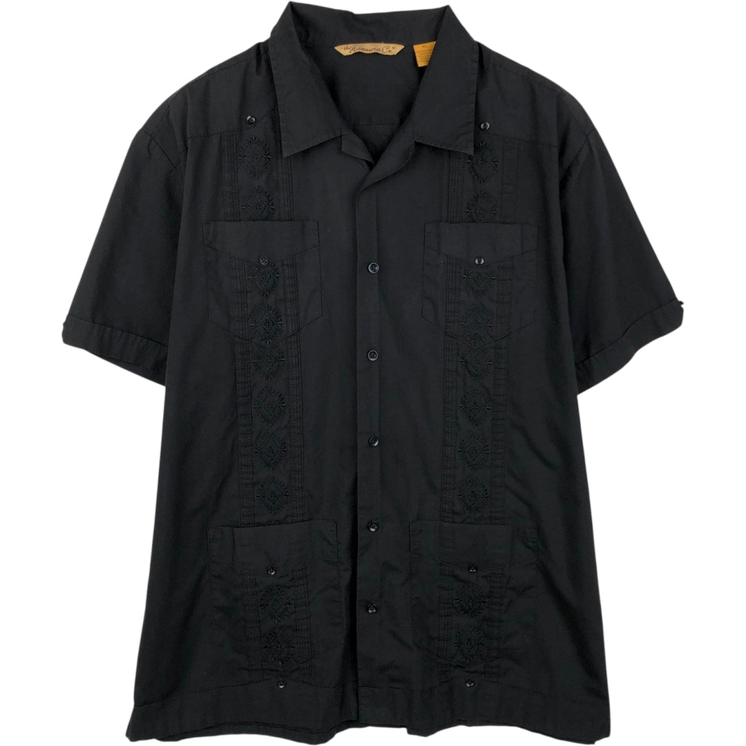 The Havanera Co. Short Sleeve Open Collar Mexican Shirt, Cuban Shirt, Boxy Shirt, Men's Size XL polyester black type Vintage Second Hand