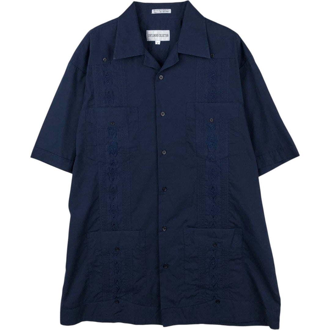 GENTLEMENS COLLECTION Short-Sleeve Open Collar Mexican Shirt Cuban Shirt Box Shirt Men's Size L (approx.) cotton navy blue type Vintage Second Hand
