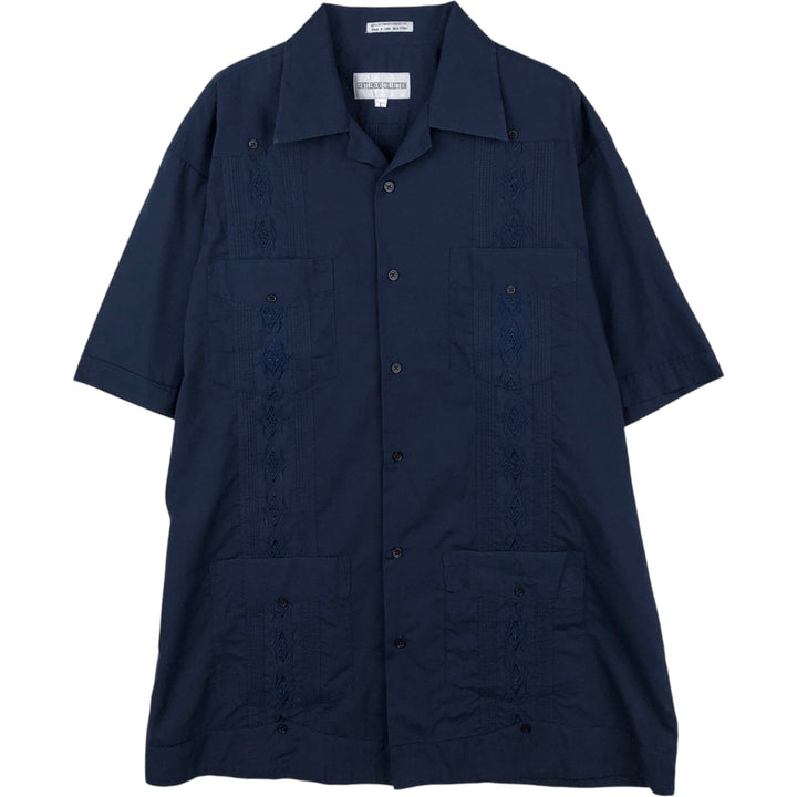 GENTLEMENS COLLECTION Short-Sleeve Open Collar Mexican Shirt Cuban Shirt Box Shirt Men's Size L (approx.) cotton navy blue type Vintage Second Hand