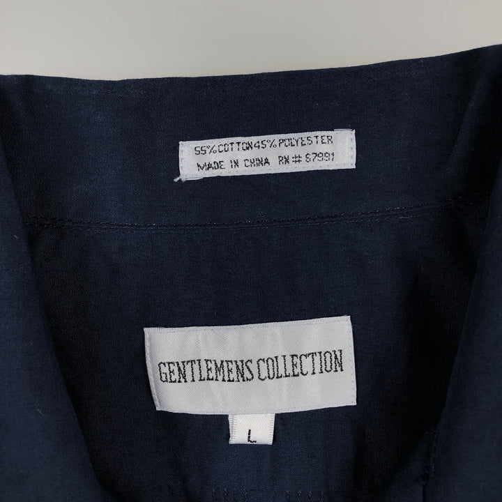 GENTLEMENS COLLECTION Short-Sleeve Open Collar Mexican Shirt Cuban Shirt Box Shirt Men's Size L (approx.) cotton navy blue type Vintage Second Hand