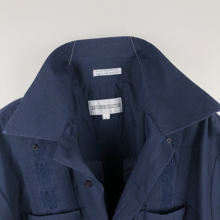GENTLEMENS COLLECTION Short-Sleeve Open Collar Mexican Shirt Cuban Shirt Box Shirt Men's Size L (approx.) cotton navy blue type Vintage Second Hand