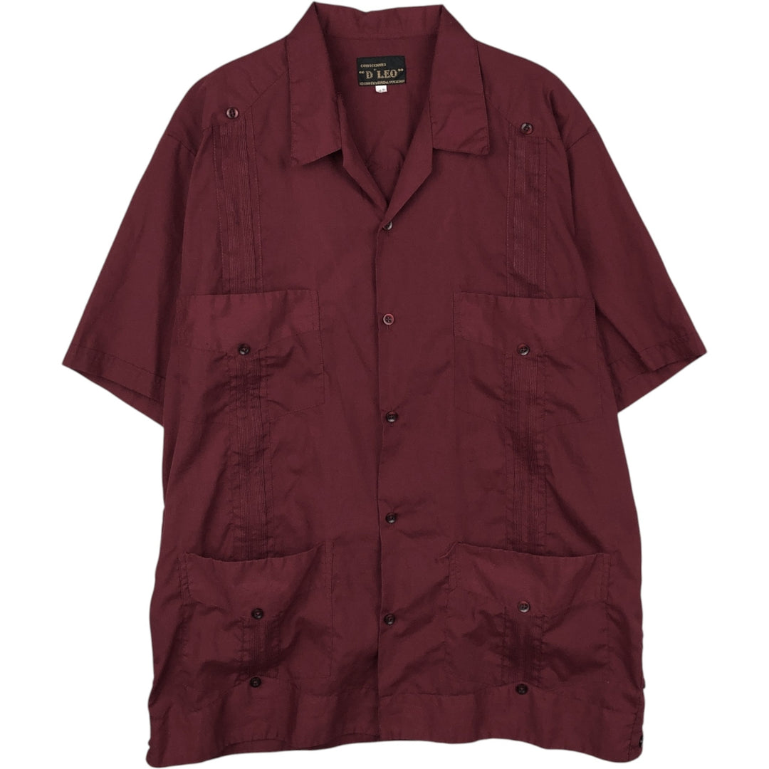 ~90'S D'LEO Short-Sleeve Open-Collar Mexican Shirt Cuban Shirt Box Shirt Men's Size L (Equivalent) Vintage acrylic wine-red Vintage Second Hand