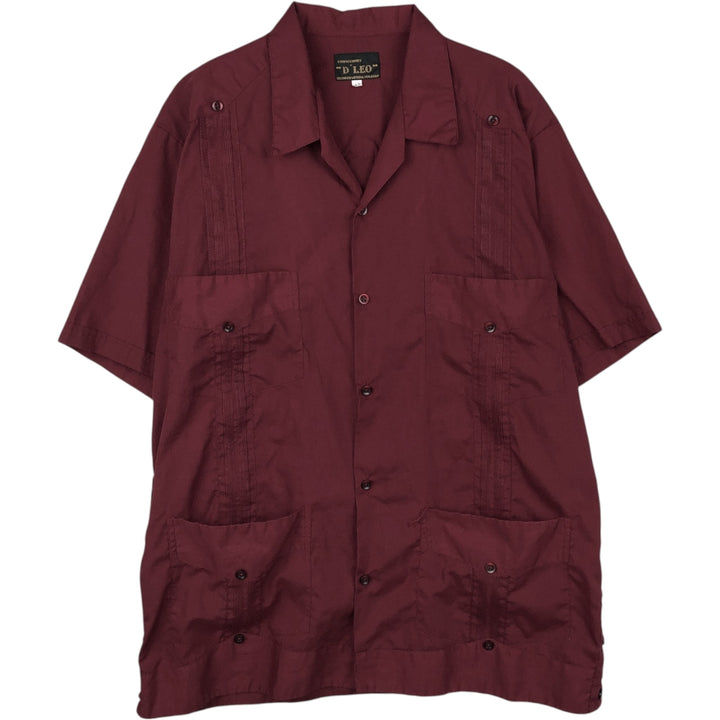 ~90'S D'LEO Short-Sleeve Open-Collar Mexican Shirt Cuban Shirt Box Shirt Men's Size L (Equivalent) Vintage acrylic wine-red Vintage Second Hand