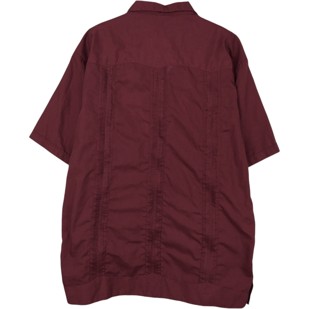 ~90'S D'LEO Short-Sleeve Open-Collar Mexican Shirt Cuban Shirt Box Shirt Men's Size L (Equivalent) Vintage acrylic wine-red Vintage Second Hand
