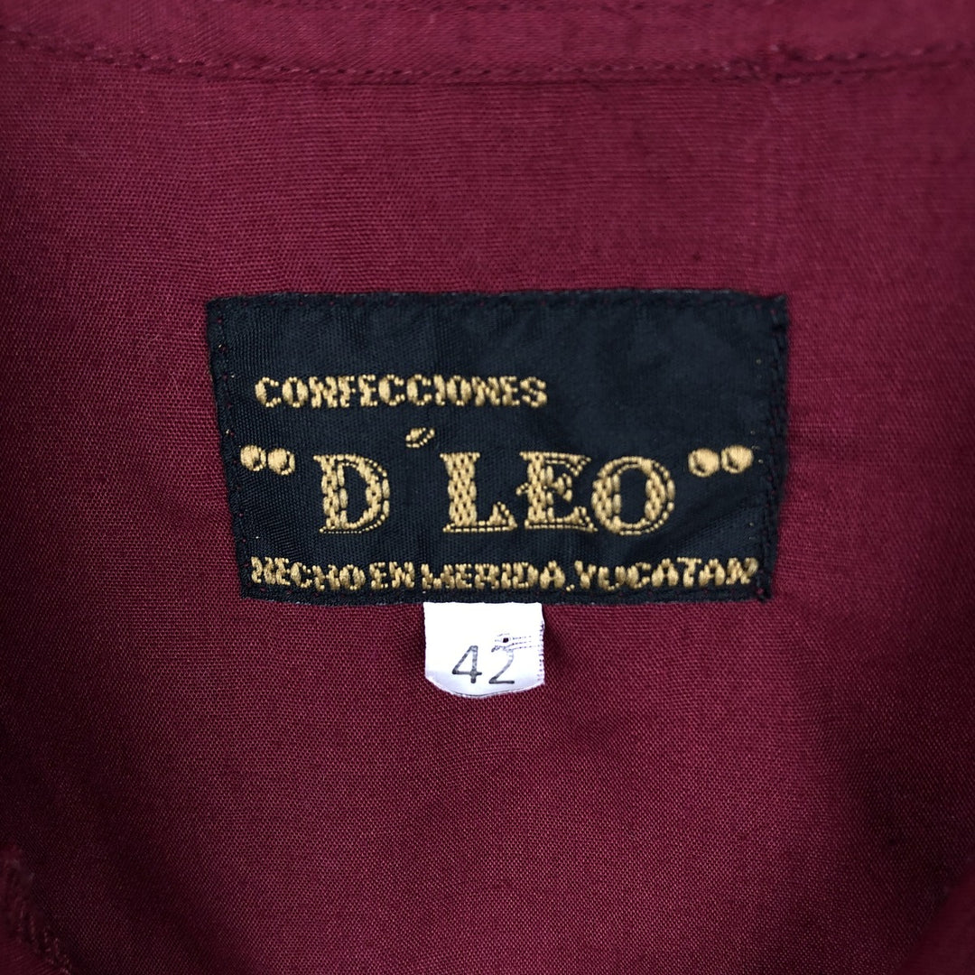 ~90'S D'LEO Short-Sleeve Open-Collar Mexican Shirt Cuban Shirt Box Shirt Men's Size L (Equivalent) Vintage acrylic wine-red Vintage Second Hand
