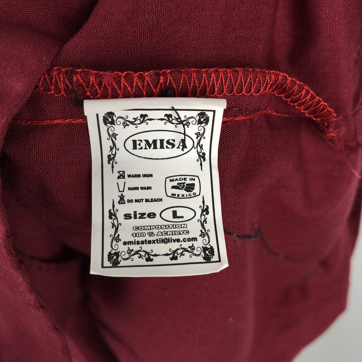 ~90'S D'LEO Short-Sleeve Open-Collar Mexican Shirt Cuban Shirt Box Shirt Men's Size L (Equivalent) Vintage acrylic wine-red Vintage Second Hand