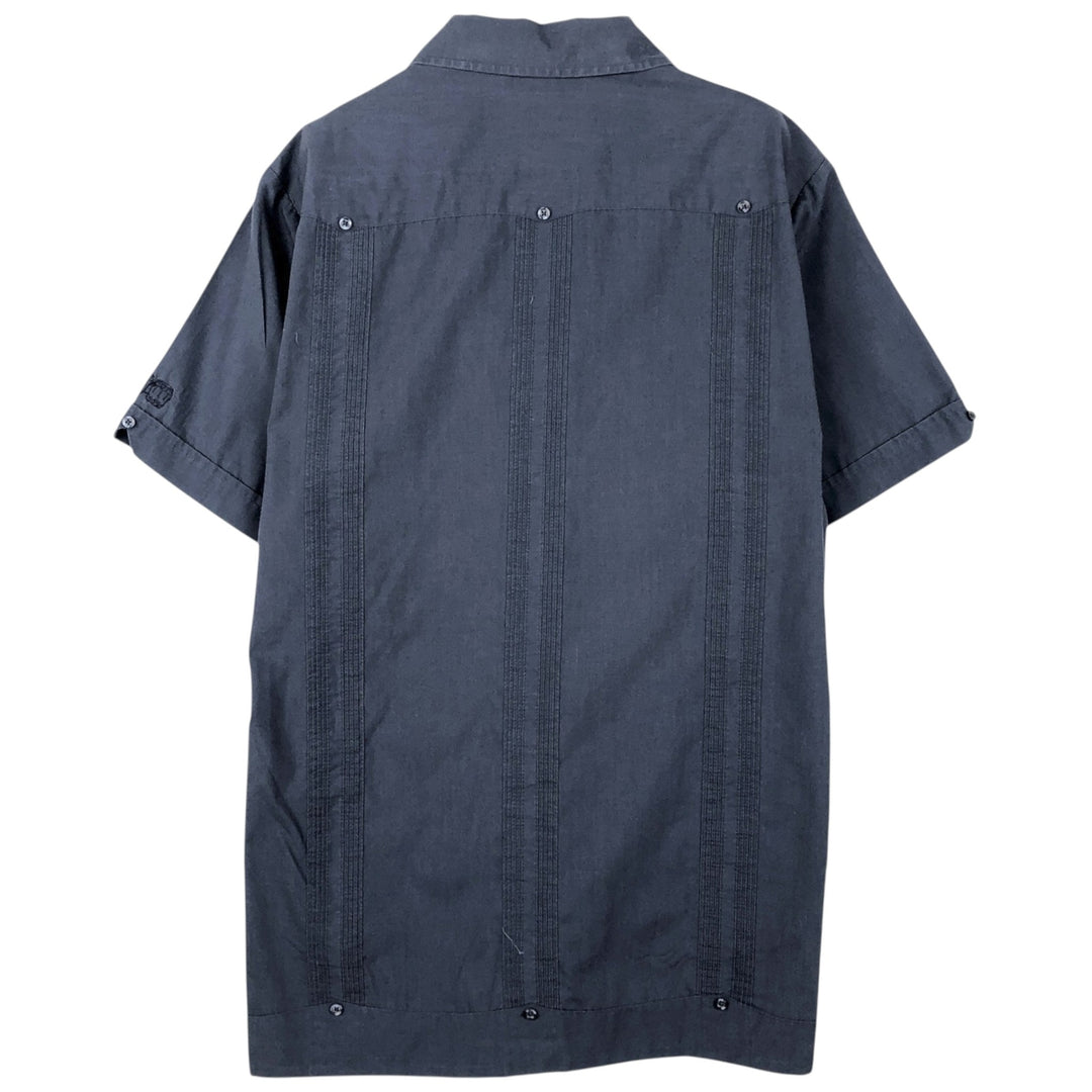 The Havanera Co. Short-Sleeve Open-Collar Mexican Shirt, Cuban Shirt, Boxy Shirt, Men's Size S polyester navy blue type Vintage Second Hand