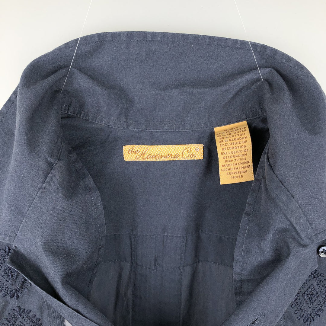 The Havanera Co. Short-Sleeve Open-Collar Mexican Shirt, Cuban Shirt, Boxy Shirt, Men's Size S polyester navy blue type Vintage Second Hand