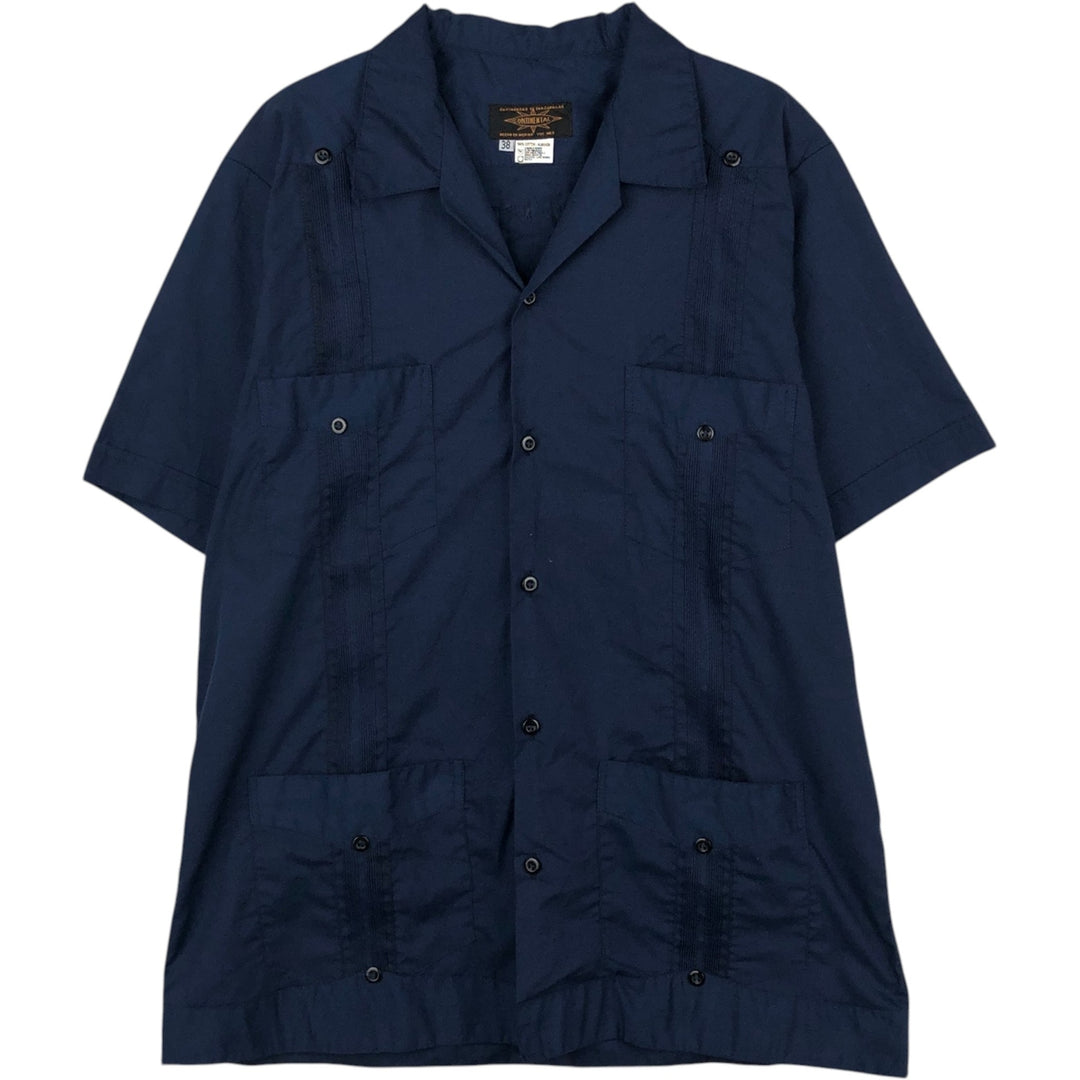 CONTINENTAL Short-Sleeve Open-Collar Mexican Shirt, Cuban Shirt, Boxy Shirt, Men's Size M cotton navy blue type Vintage Second Hand