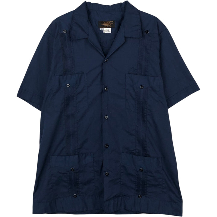 CONTINENTAL Short-Sleeve Open-Collar Mexican Shirt, Cuban Shirt, Boxy Shirt, Men's Size M cotton navy blue type Vintage Second Hand