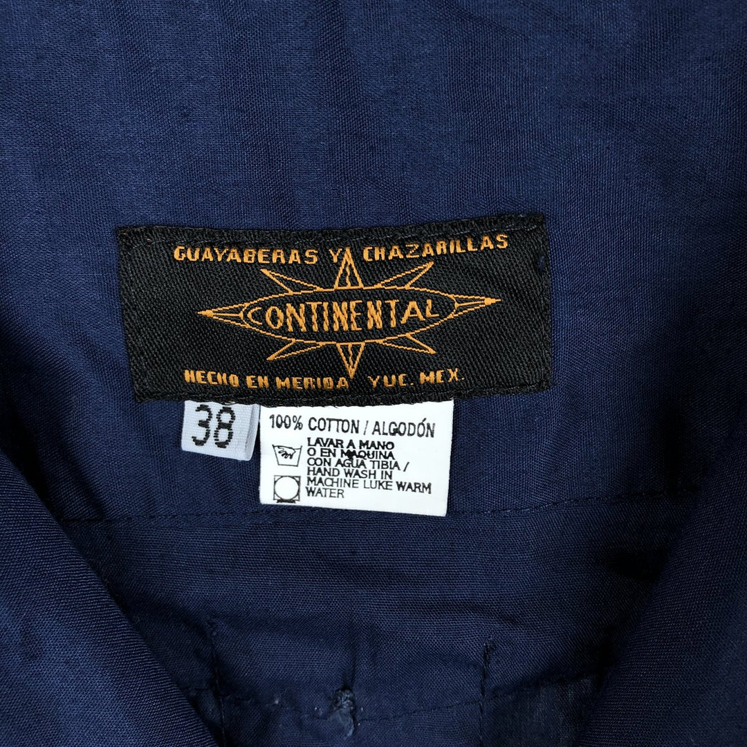 CONTINENTAL Short-Sleeve Open-Collar Mexican Shirt, Cuban Shirt, Boxy Shirt, Men's Size M cotton navy blue type Vintage Second Hand