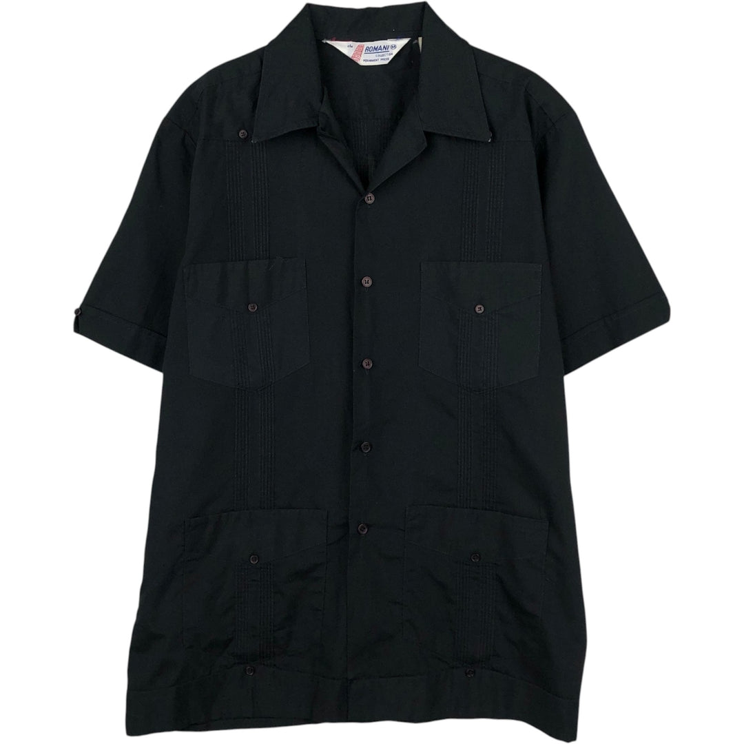 80s-90'S ROMANI Short Sleeve Open Collar Mexican Shirt Cuban Shirt Box Shirt Men's M Size Vintage unclear black type Vintage Second Hand