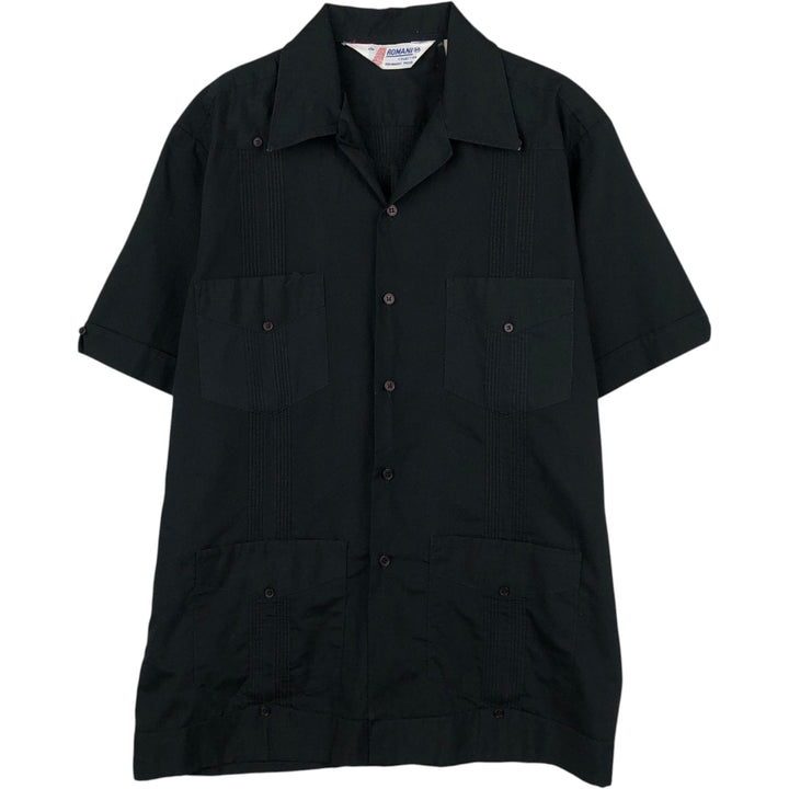 80s-90'S ROMANI Short Sleeve Open Collar Mexican Shirt Cuban Shirt Box Shirt Men's M Size Vintage unclear black type Vintage Second Hand
