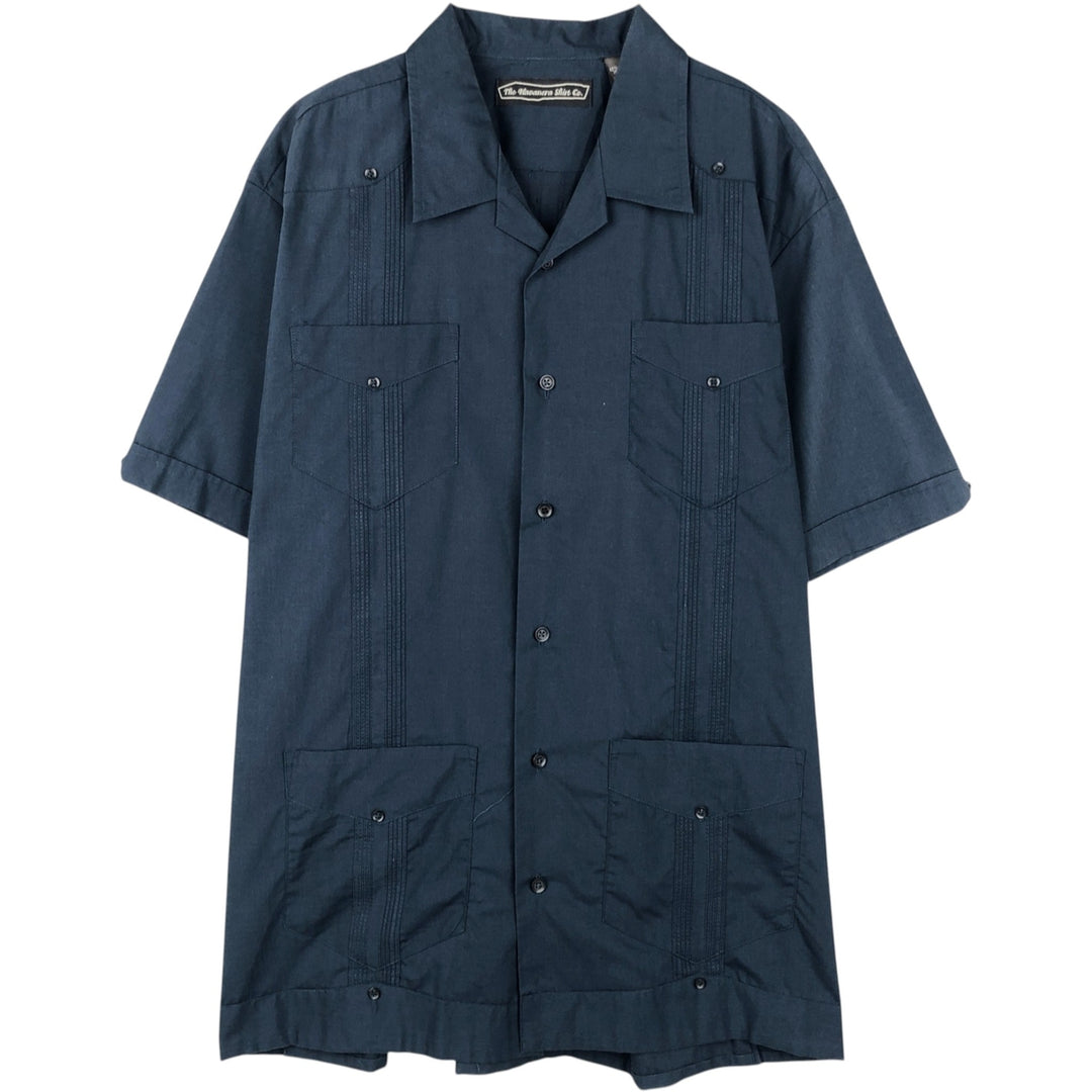 The Havanera Shirt Co. Short-sleeved open-collar Mexican shirt, Cuban shirt, boxy shirt, men's size L. polyester navy blue type Vintage Second Hand