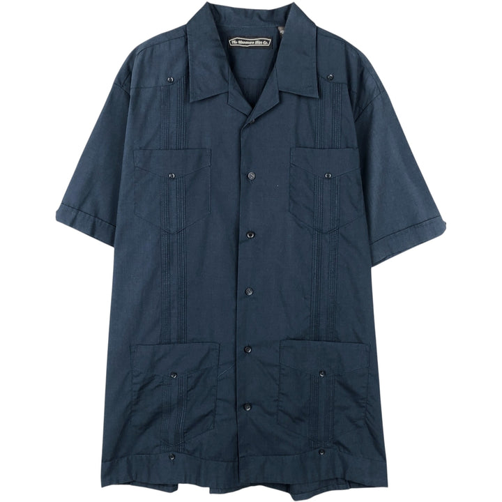 The Havanera Shirt Co. Short-sleeved open-collar Mexican shirt, Cuban shirt, boxy shirt, men's size L. polyester navy blue type Vintage Second Hand
