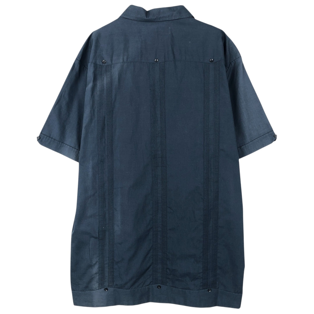 The Havanera Shirt Co. Short-sleeved open-collar Mexican shirt, Cuban shirt, boxy shirt, men's size L. polyester navy blue type Vintage Second Hand