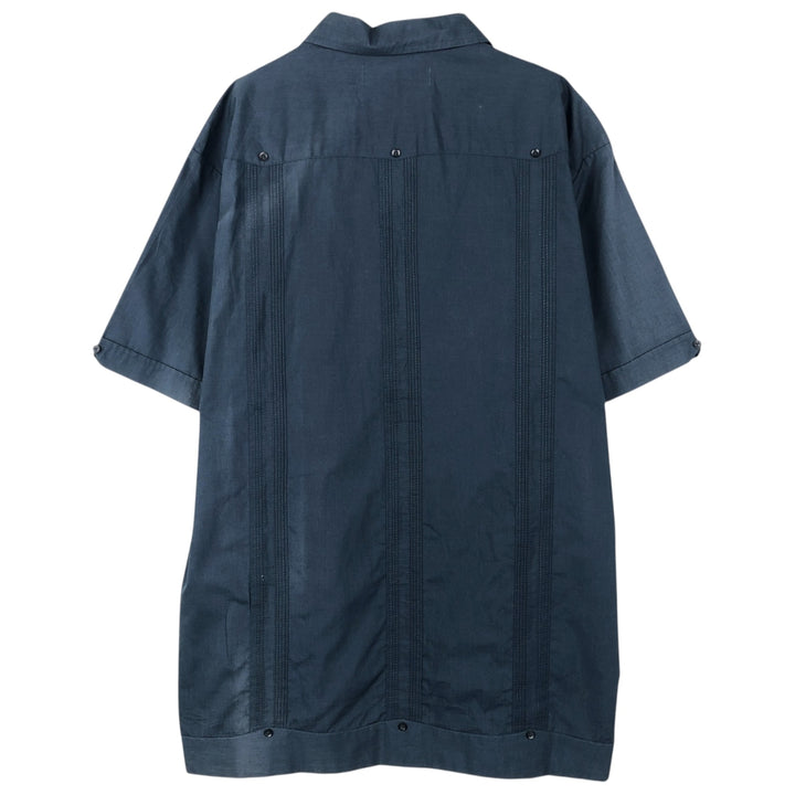 The Havanera Shirt Co. Short-sleeved open-collar Mexican shirt, Cuban shirt, boxy shirt, men's size L. polyester navy blue type Vintage Second Hand