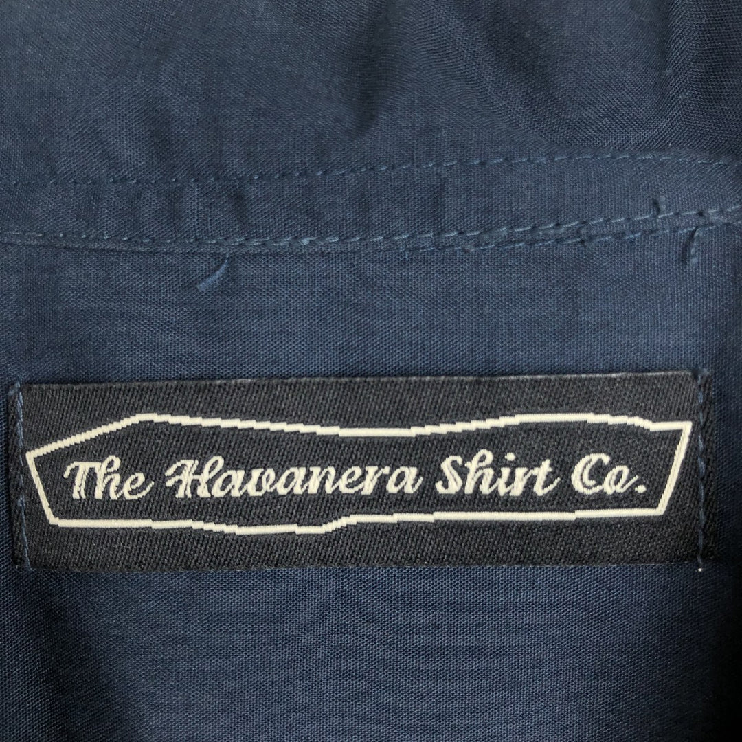 The Havanera Shirt Co. Short-sleeved open-collar Mexican shirt, Cuban shirt, boxy shirt, men's size L. polyester navy blue type Vintage Second Hand