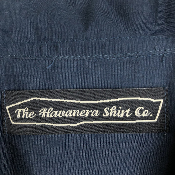 The Havanera Shirt Co. Short-sleeved open-collar Mexican shirt, Cuban shirt, boxy shirt, men's size L. polyester navy blue type Vintage Second Hand