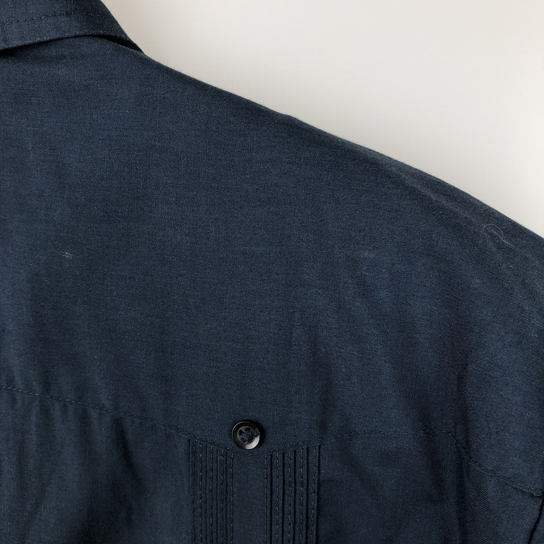 The Havanera Shirt Co. Short-sleeved open-collar Mexican shirt, Cuban shirt, boxy shirt, men's size L. polyester navy blue type Vintage Second Hand