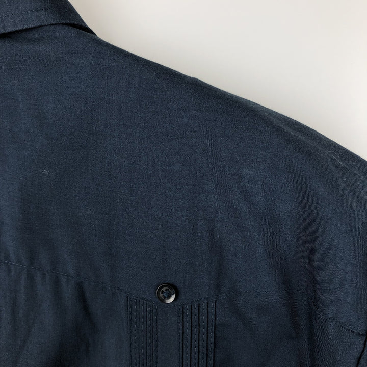 The Havanera Shirt Co. Short-sleeved open-collar Mexican shirt, Cuban shirt, boxy shirt, men's size L. polyester navy blue type Vintage Second Hand