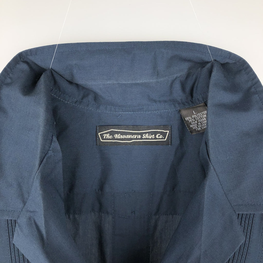 The Havanera Shirt Co. Short-sleeved open-collar Mexican shirt, Cuban shirt, boxy shirt, men's size L. polyester navy blue type Vintage Second Hand