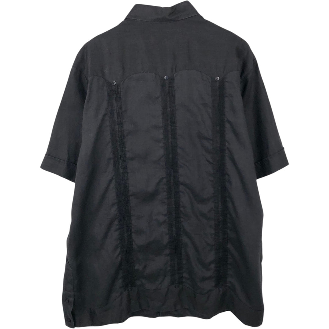 90'S PANABRISA Short-Sleeve Mexican Shirt / Cuban Shirt, Regular Collar, Men's Size XL (approx.) linen black type Vintage Second Hand