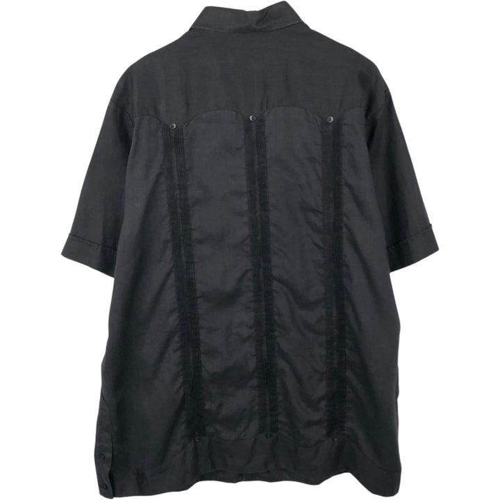 90'S PANABRISA Short-Sleeve Mexican Shirt / Cuban Shirt, Regular Collar, Men's Size XL (approx.) linen black type Vintage Second Hand