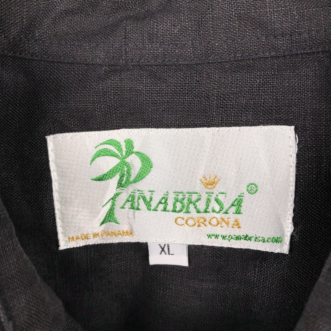 90'S PANABRISA Short-Sleeve Mexican Shirt / Cuban Shirt, Regular Collar, Men's Size XL (approx.) linen black type Vintage Second Hand