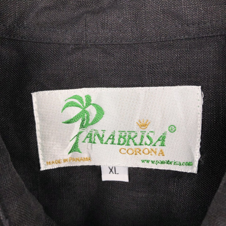 90'S PANABRISA Short-Sleeve Mexican Shirt / Cuban Shirt, Regular Collar, Men's Size XL (approx.) linen black type Vintage Second Hand