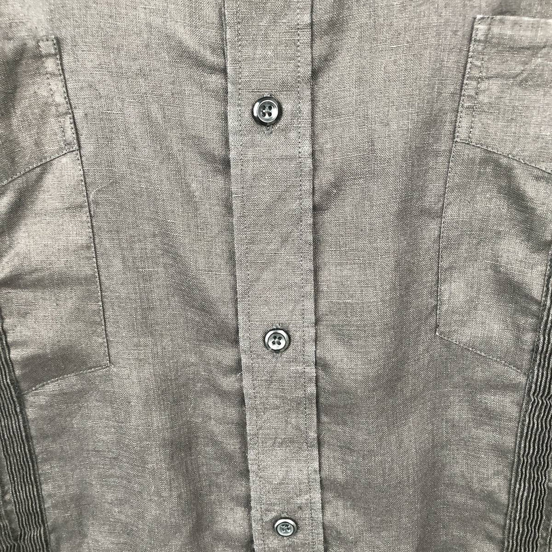 90'S PANABRISA Short-Sleeve Mexican Shirt / Cuban Shirt, Regular Collar, Men's Size XL (approx.) linen black type Vintage Second Hand