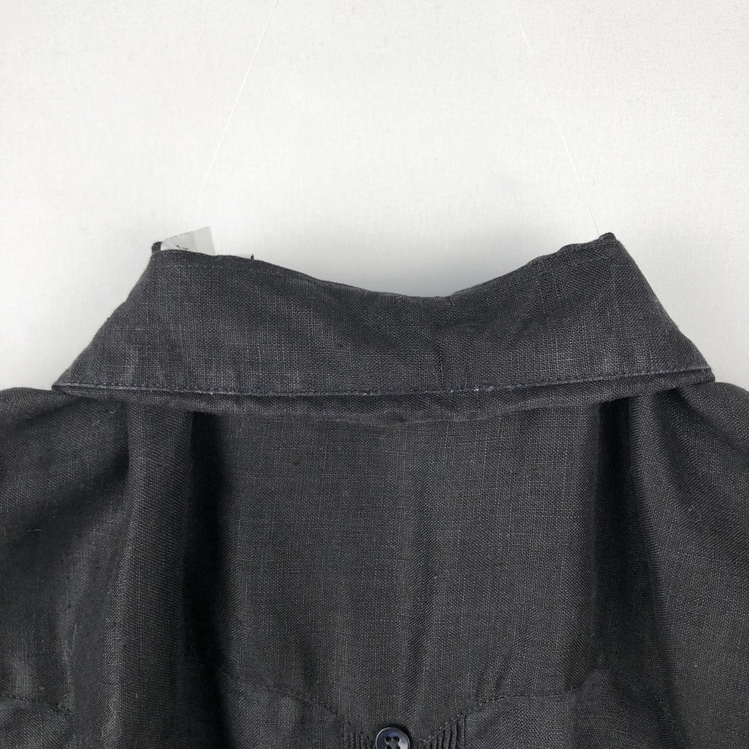 90'S PANABRISA Short-Sleeve Mexican Shirt / Cuban Shirt, Regular Collar, Men's Size XL (approx.) linen black type Vintage Second Hand