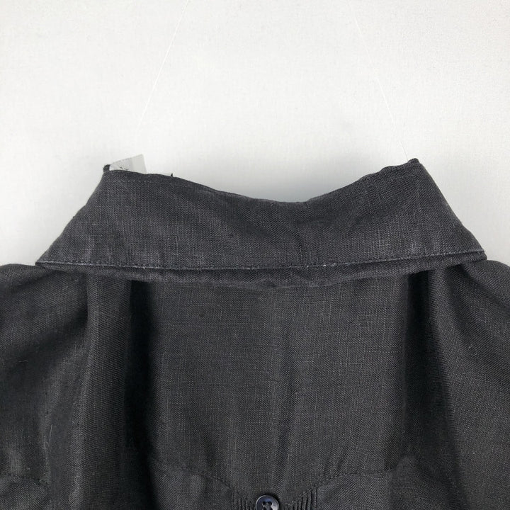 90'S PANABRISA Short-Sleeve Mexican Shirt / Cuban Shirt, Regular Collar, Men's Size XL (approx.) linen black type Vintage Second Hand