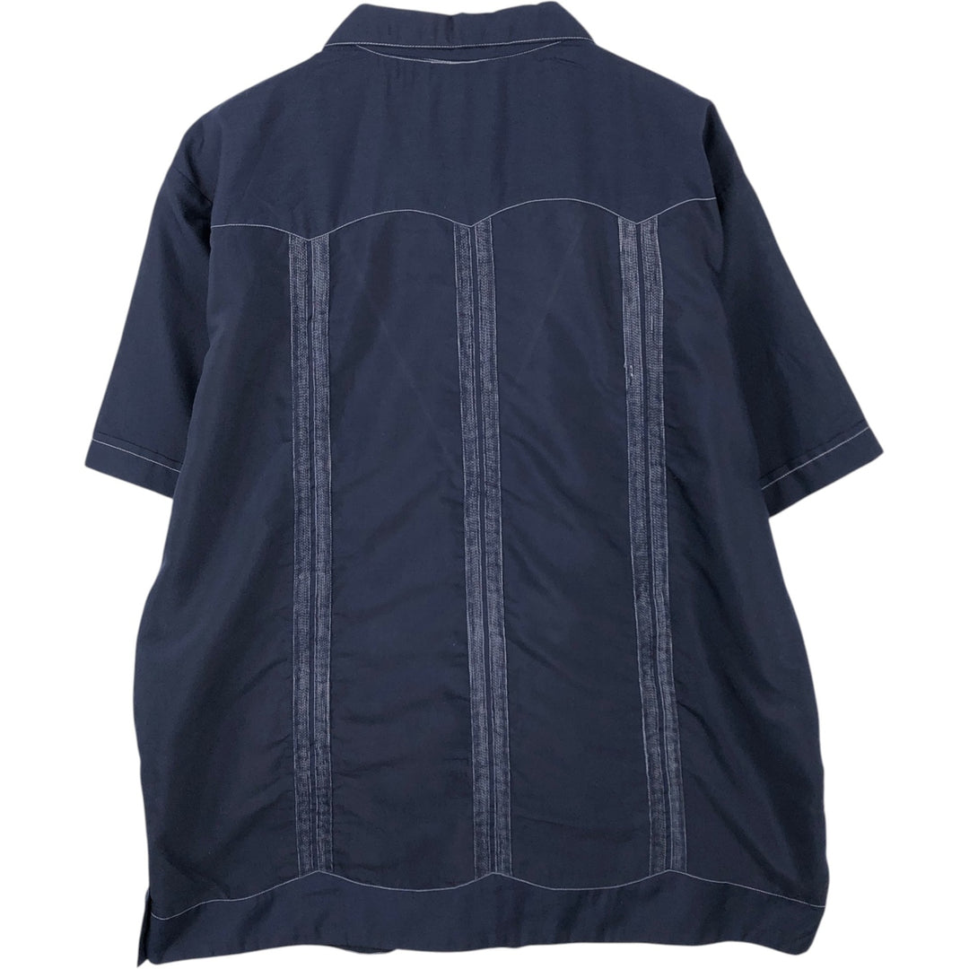 Lol-h? Short-sleeved open-collar Mexican shirt, Cuban shirt, boxy shirt, men's size XL. polyester Navy blue Vintage Second Hand
