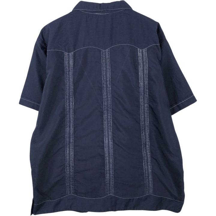 Lol-h? Short-sleeved open-collar Mexican shirt, Cuban shirt, boxy shirt, men's size XL. polyester Navy blue Vintage Second Hand