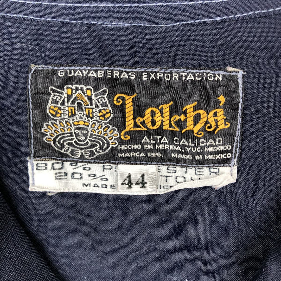 Lol-h? Short-sleeved open-collar Mexican shirt, Cuban shirt, boxy shirt, men's size XL. polyester Navy blue Vintage Second Hand