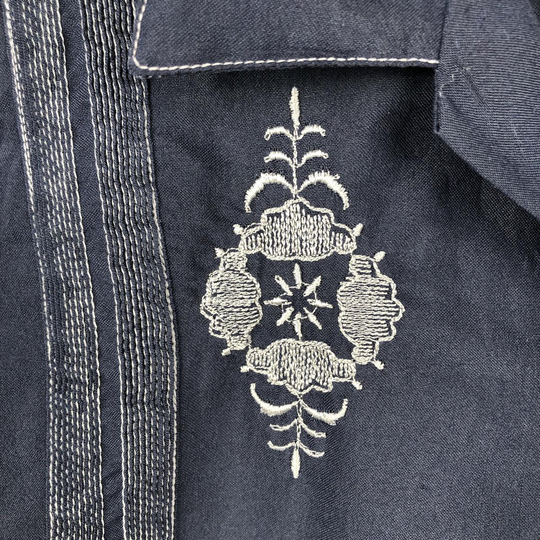 Lol-h? Short-sleeved open-collar Mexican shirt, Cuban shirt, boxy shirt, men's size XL. polyester Navy blue Vintage Second Hand