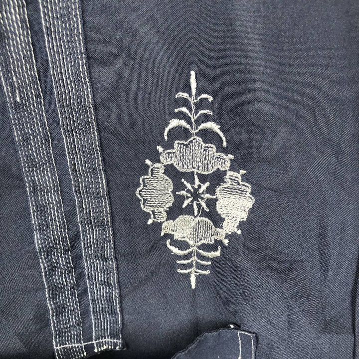 Lol-h? Short-sleeved open-collar Mexican shirt, Cuban shirt, boxy shirt, men's size XL. polyester Navy blue Vintage Second Hand